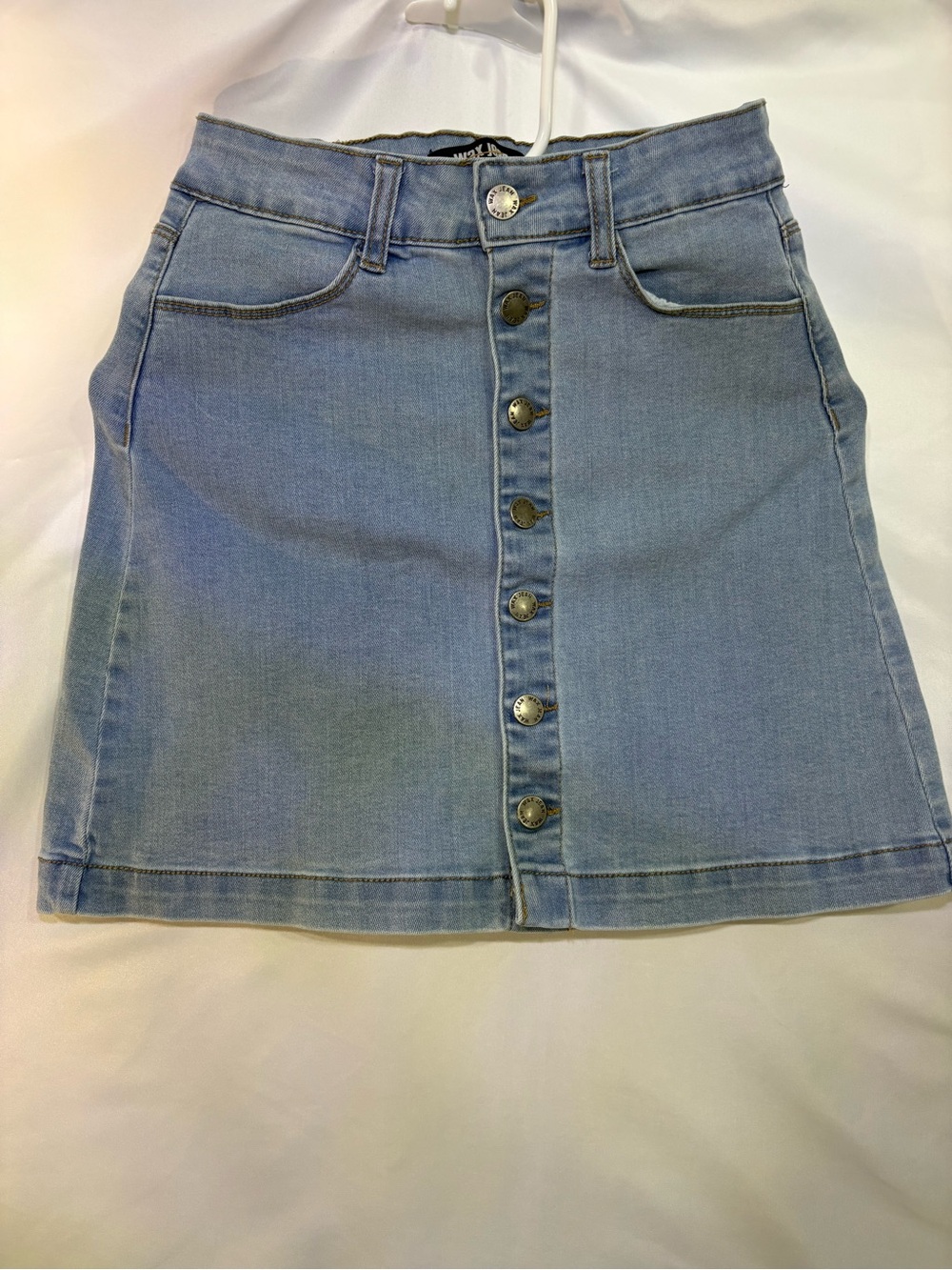Wax Jean Light Blue Button-Front Denim Mini Skirt